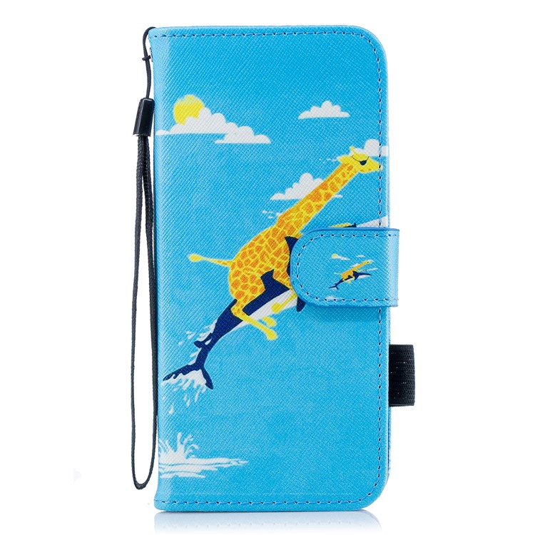 Patterned Wallet Stand Leather Case Accessory for Samsung Galaxy S9 G960 - Giraffe Riding Whale-1
