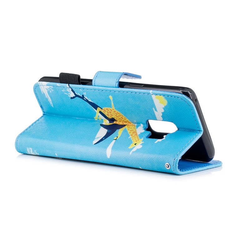 Patterned Wallet Stand Leather Case Accessory for Samsung Galaxy S9 G960 - Giraffe Riding Whale-3