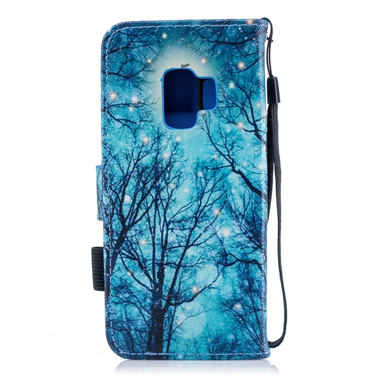 Patterned Card Holder Stand Leather Case Cover for Samsung Galaxy S9 G960 - Forest-2