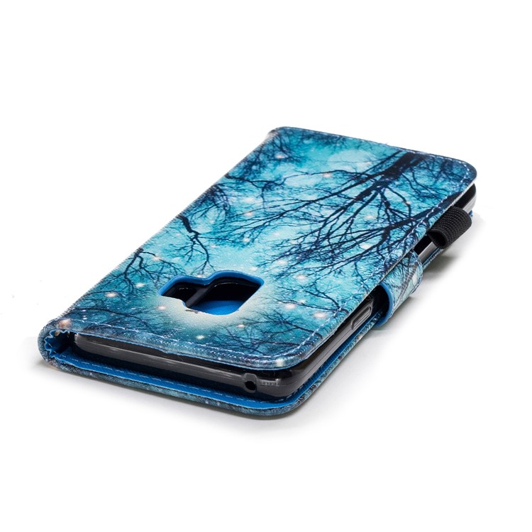Patterned Card Holder Stand Leather Case Cover for Samsung Galaxy S9 G960 - Forest-6