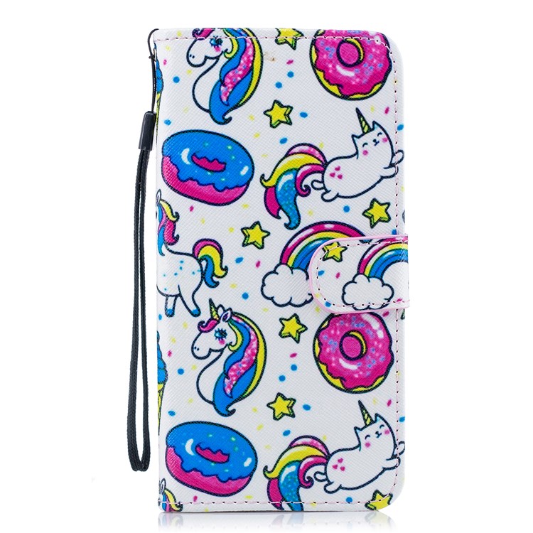 For Samsung Galaxy S9+ G965 Pattern Printing Leather Wallet Stand Cover - Unicorn and Doughnut-1