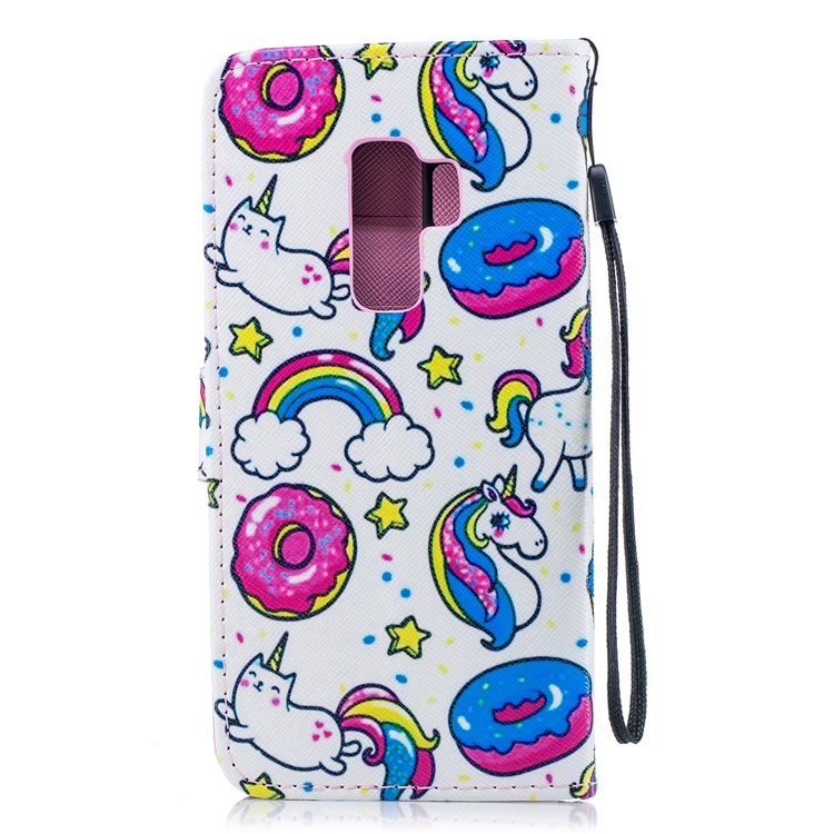 For Samsung Galaxy S9+ G965 Pattern Printing Leather Wallet Stand Cover - Unicorn and Doughnut-2