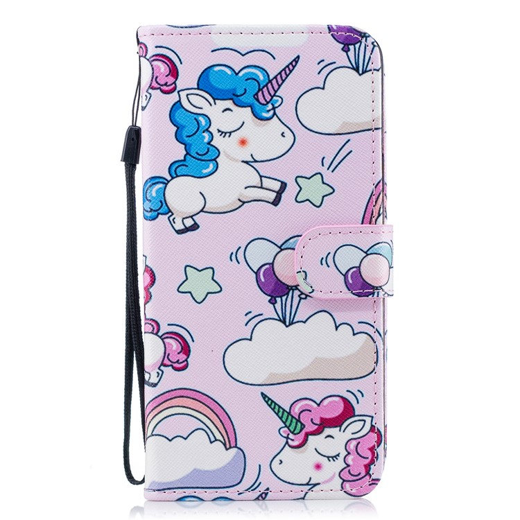 For Samsung Galaxy S9+ G965 Patterned PU Leather Card Holder Case Cover with Strap - Shy Unicorn-1
