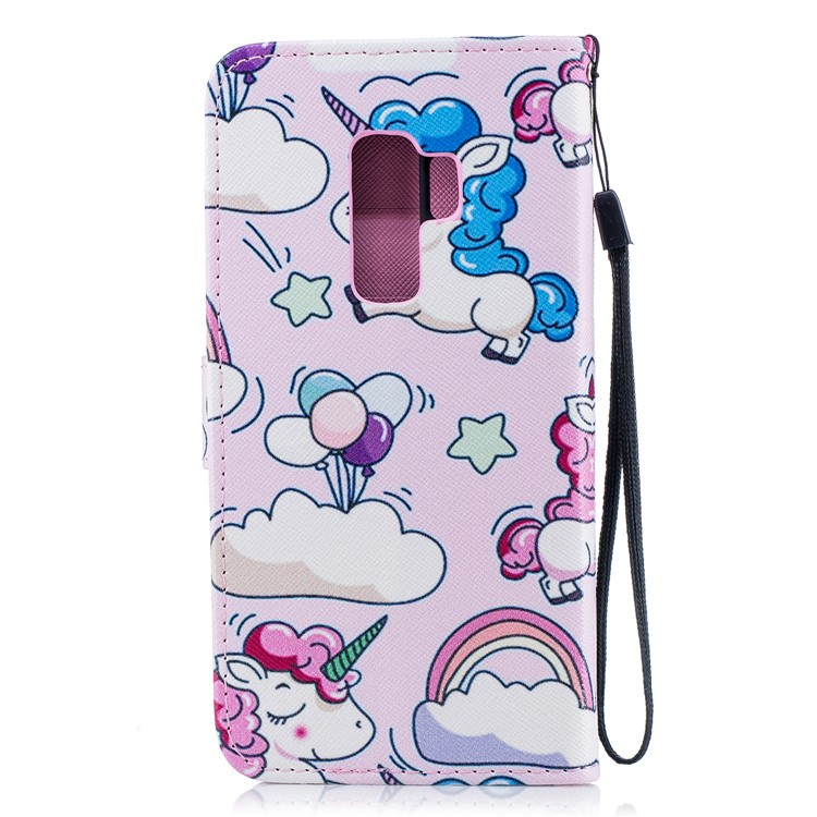 For Samsung Galaxy S9+ G965 Patterned PU Leather Card Holder Case Cover with Strap - Shy Unicorn-2