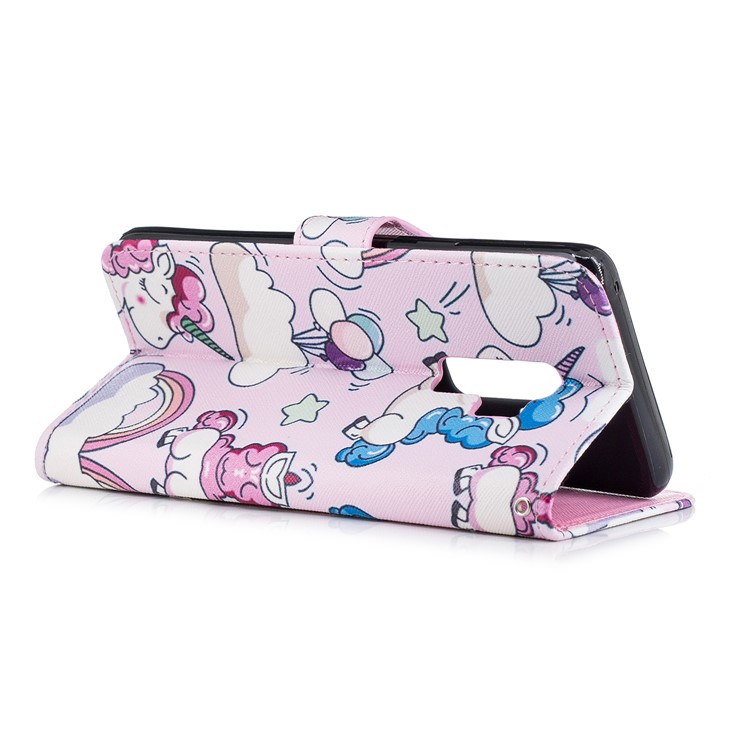 For Samsung Galaxy S9+ G965 Patterned PU Leather Card Holder Case Cover with Strap - Shy Unicorn-3