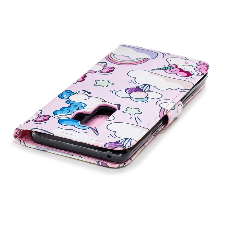 For Samsung Galaxy S9+ G965 Patterned PU Leather Card Holder Case Cover with Strap - Shy Unicorn-6