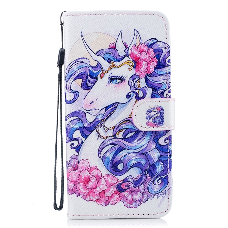 For Samsung Galaxy S9+ G965 Patterned Leather Wallet Stand Phone Shell Case - Beautiful Unicorn-1