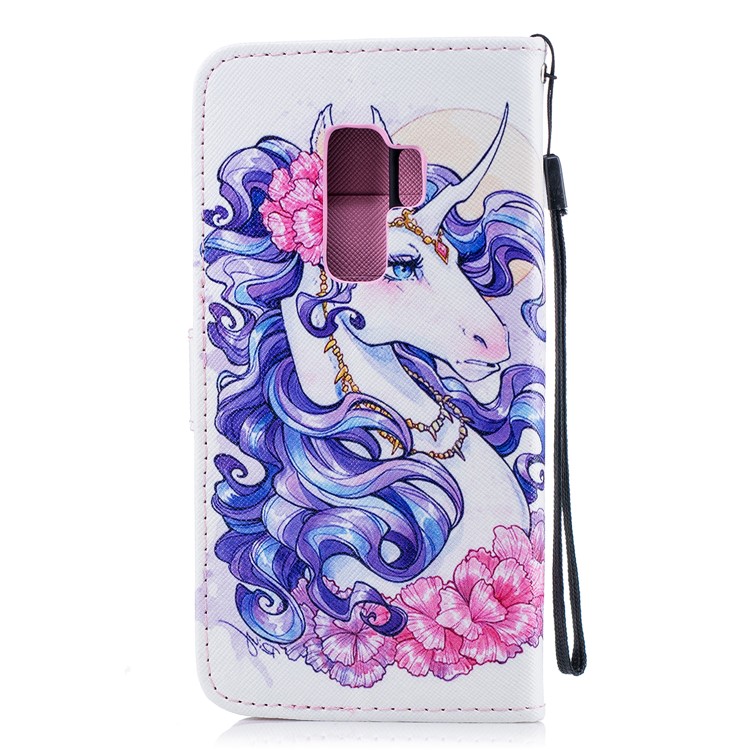 For Samsung Galaxy S9+ G965 Patterned Leather Wallet Stand Phone Shell Case - Beautiful Unicorn-2