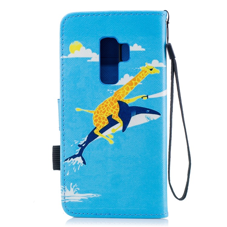 Pattern Printing Wallet Stand Leather Cover for Samsung Galaxy S9 Plus G965 - Giraffe Riding Whale-2