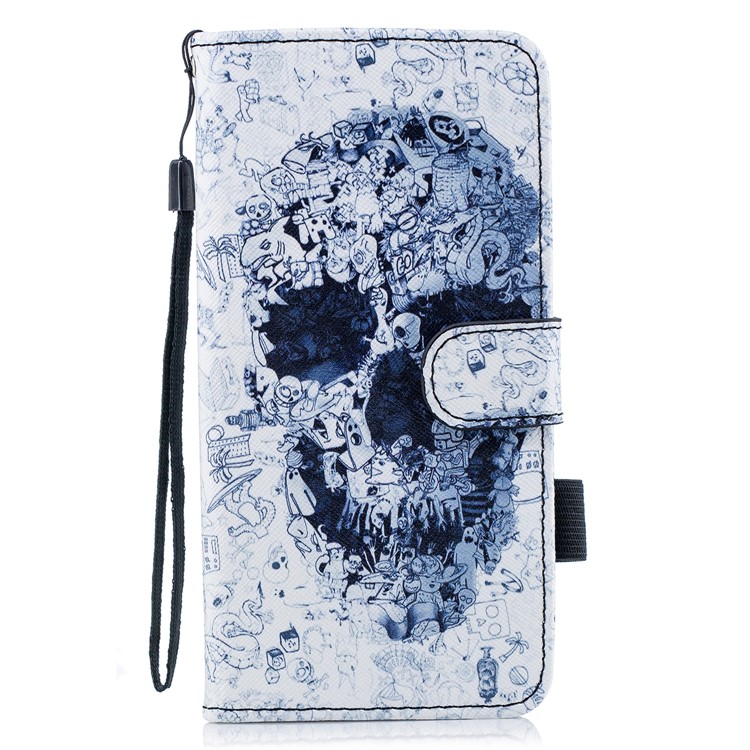 Pattern Printing Wallet Leather Stand Phone Cover for Samsung Galaxy S9 Plus G965 - Skull-1