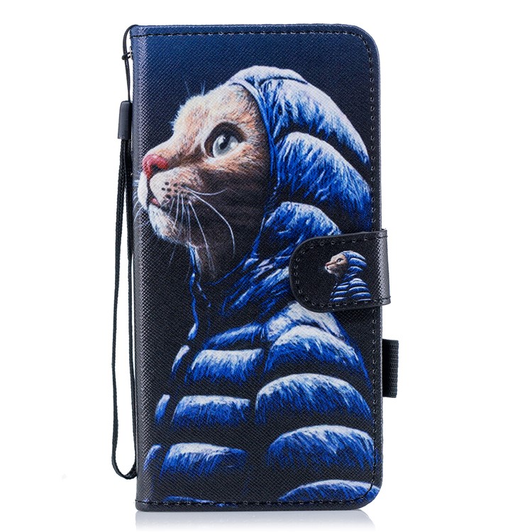 Pattern Printing Leather Magnetic Wallet Shell Case for Samsung Galaxy S9+ G965 - Cat Wearing Coat-1