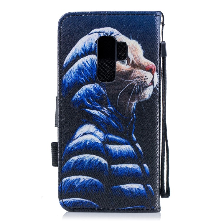 Pattern Printing Leather Magnetic Wallet Shell Case for Samsung Galaxy S9+ G965 - Cat Wearing Coat-2