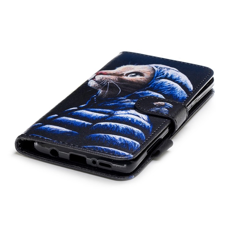 Pattern Printing Leather Magnetic Wallet Shell Case for Samsung Galaxy S9+ G965 - Cat Wearing Coat-4