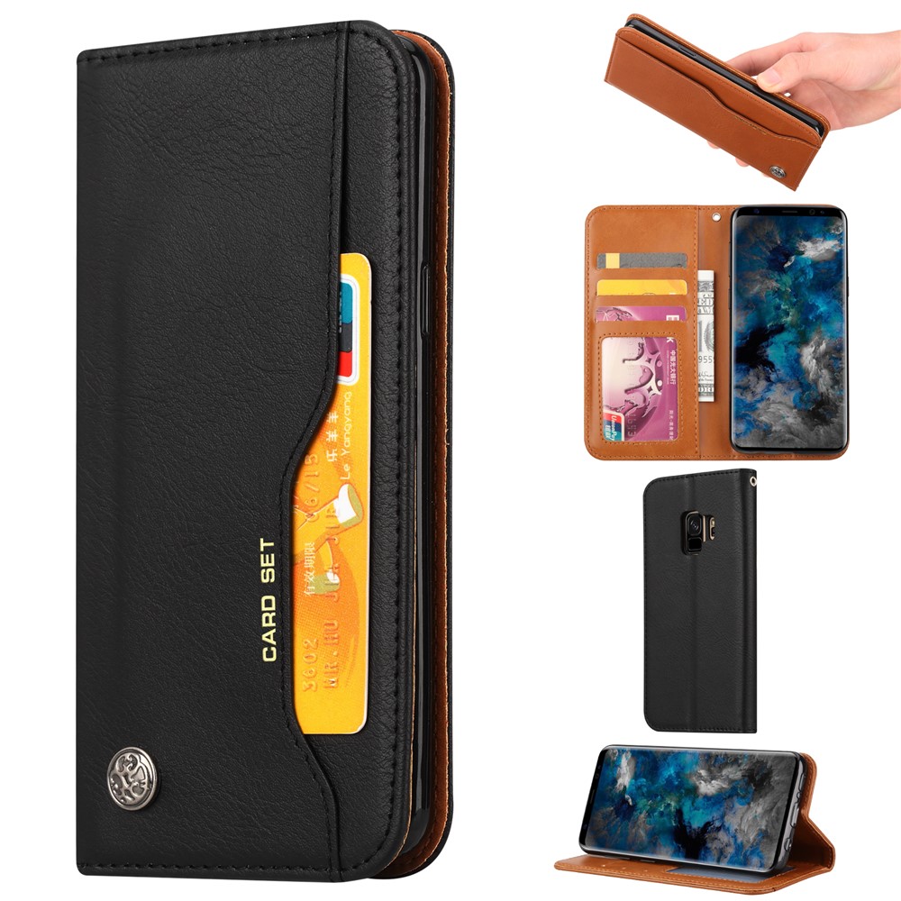 For Samsung Galaxy S9 G960 PU Leather Wallet Stand Case Accessory - Black-1