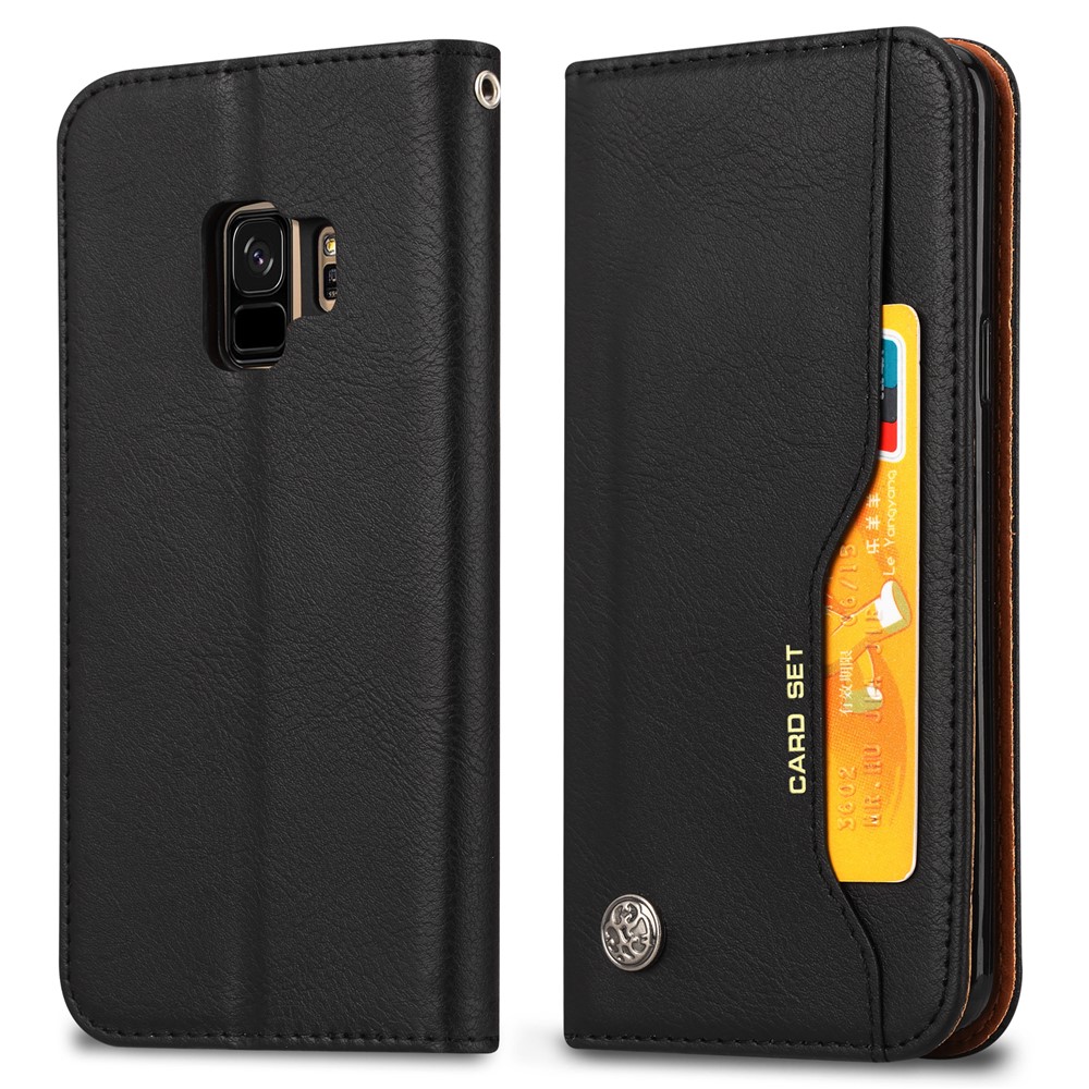 For Samsung Galaxy S9 G960 PU Leather Wallet Stand Case Accessory - Black-2