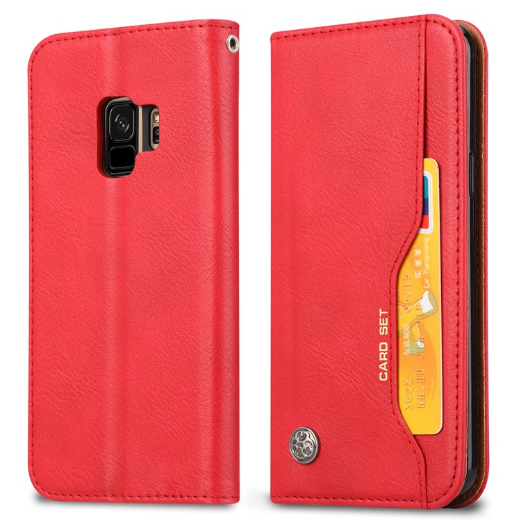For Samsung Galaxy S9 G960 PU Leather Wallet Stand Protection Flip Case - Red-2