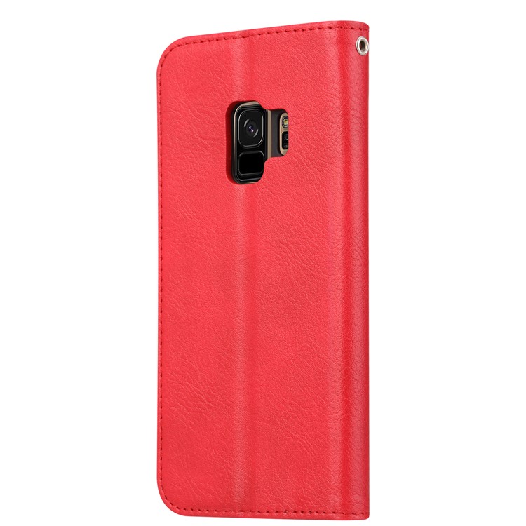 For Samsung Galaxy S9 G960 PU Leather Wallet Stand Protection Flip Case - Red-4