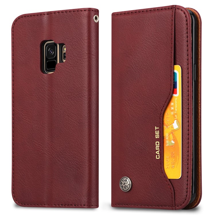 For Samsung Galaxy S9 G960 PU Leather Wallet Stand Cover Case with Card Holder - Wine Red-2
