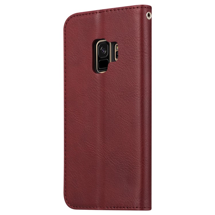 For Samsung Galaxy S9 G960 PU Leather Wallet Stand Cover Case with Card Holder - Wine Red-4
