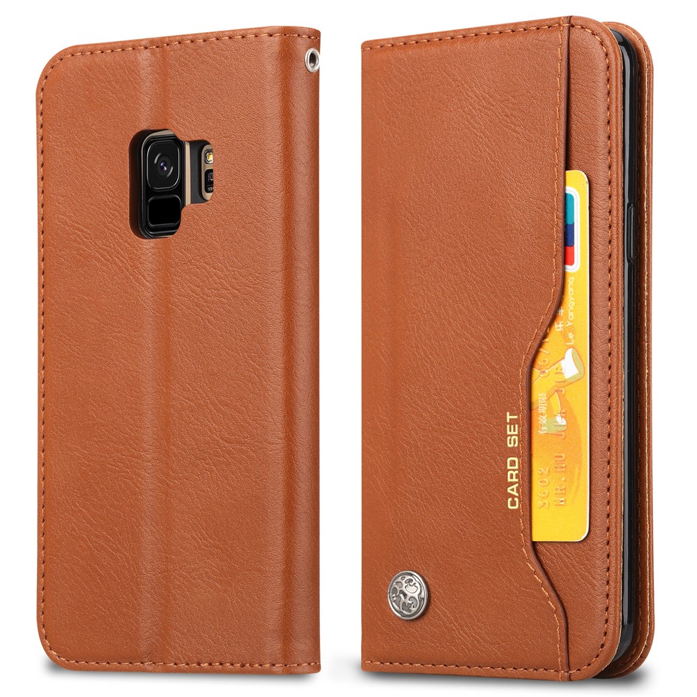 For Samsung Galaxy S9 G960 Leather Stand Wallet Protection Cover - Brown-2