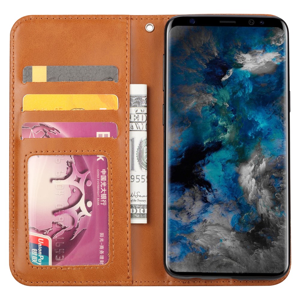 For Samsung Galaxy S9 G960 Leather Stand Wallet Protection Cover - Brown-7