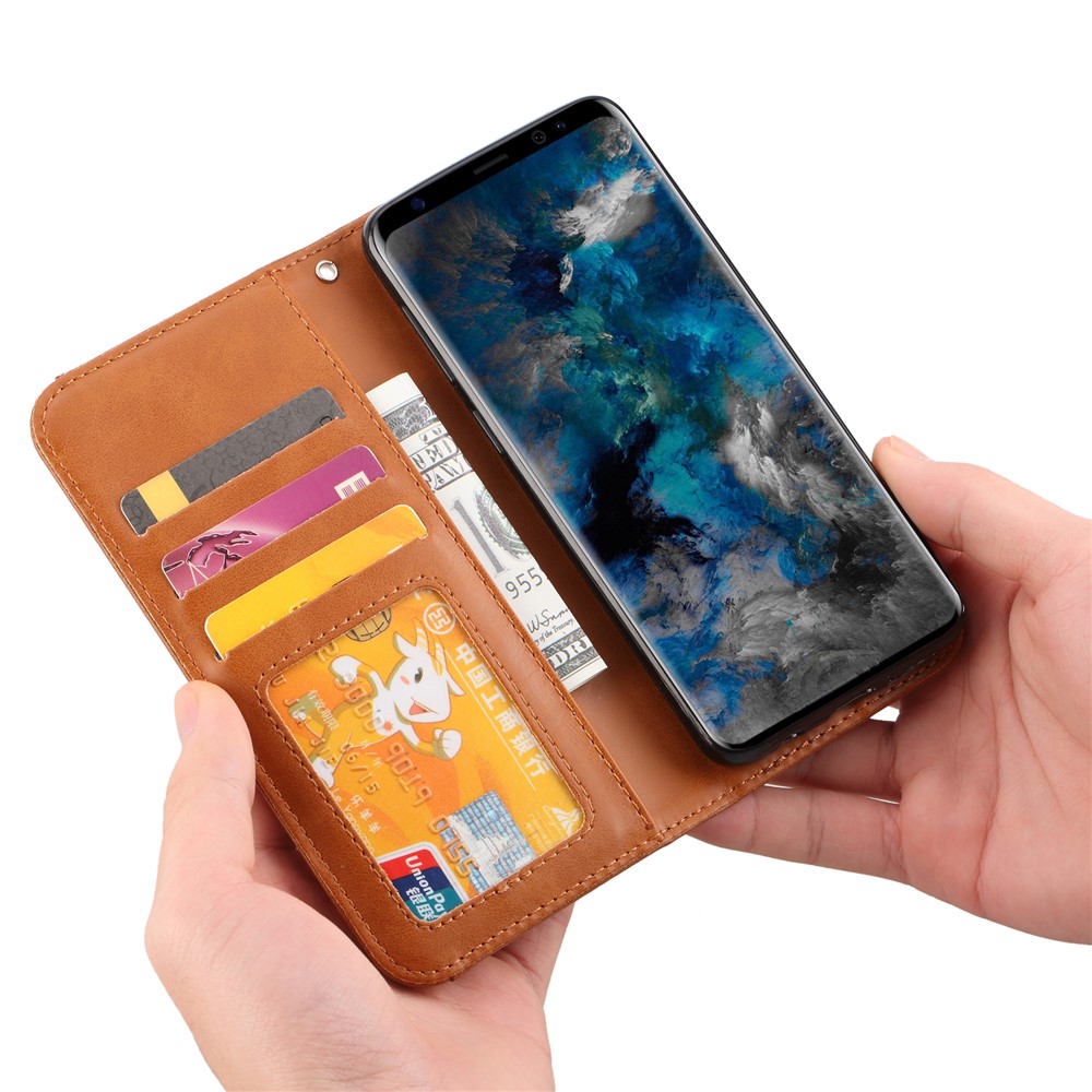 For Samsung Galaxy S9 G960 Leather Stand Wallet Protection Cover - Brown-8
