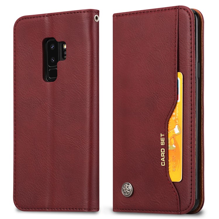 For Samsung Galaxy S9+ G965 PU Leather Wallet Card Holder Flip Cover - Wine Red-2