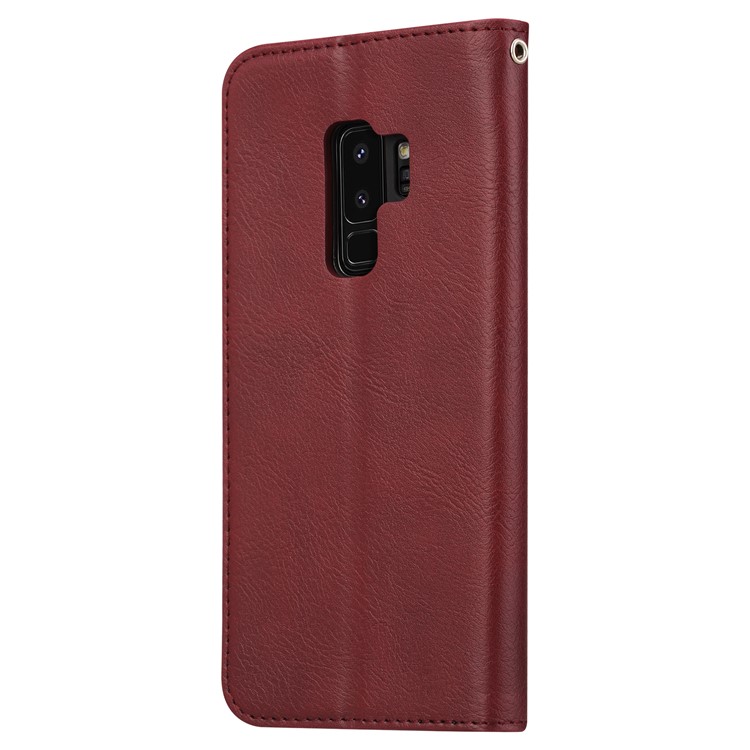 For Samsung Galaxy S9+ G965 PU Leather Wallet Card Holder Flip Cover - Wine Red-4