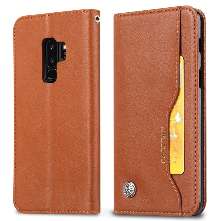 For Samsung Galaxy S9+ G965 PU Leather Wallet Stand Protective Casing - Brown-2