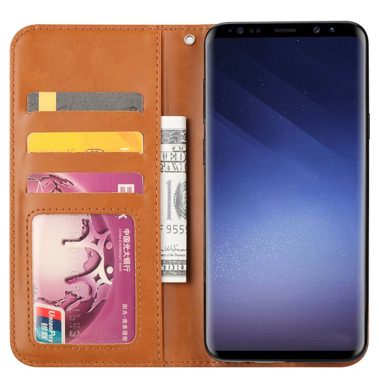 For Samsung Galaxy S9+ G965 PU Leather Wallet Stand Protective Casing - Brown-7