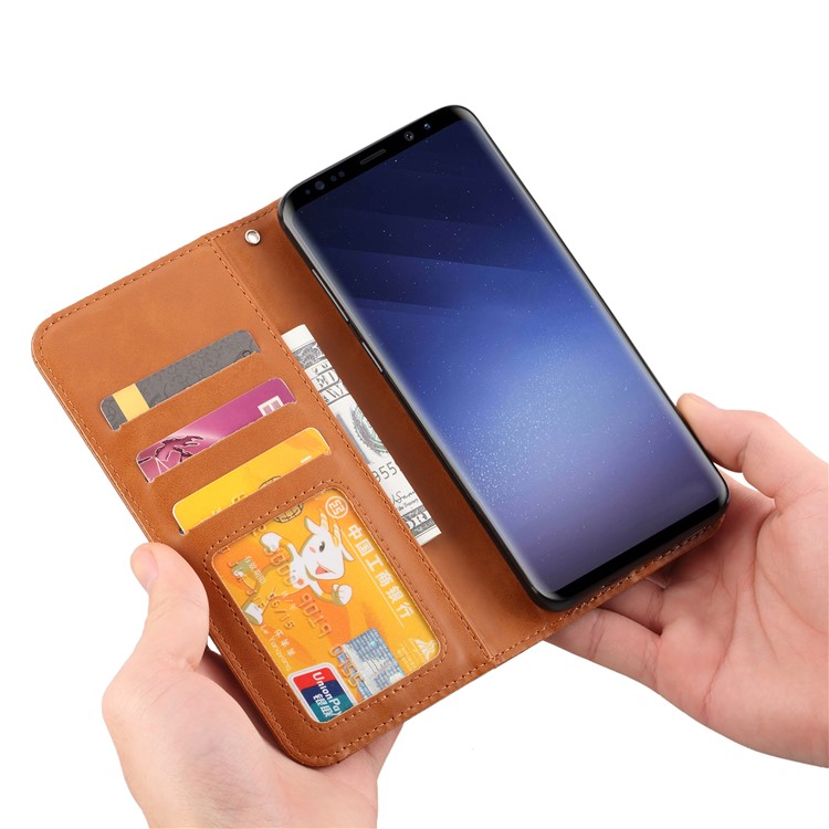 For Samsung Galaxy S9+ G965 PU Leather Wallet Stand Protective Casing - Brown-8