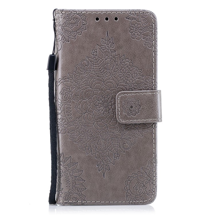 Imprinted Flower Pattern PU Leather Stand Wallet Phone Shell for Samsung Galaxy S9 - Grey-2