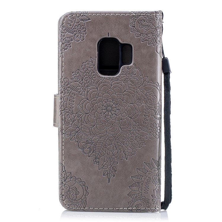 Imprinted Flower Pattern PU Leather Stand Wallet Phone Shell for Samsung Galaxy S9 - Grey-3