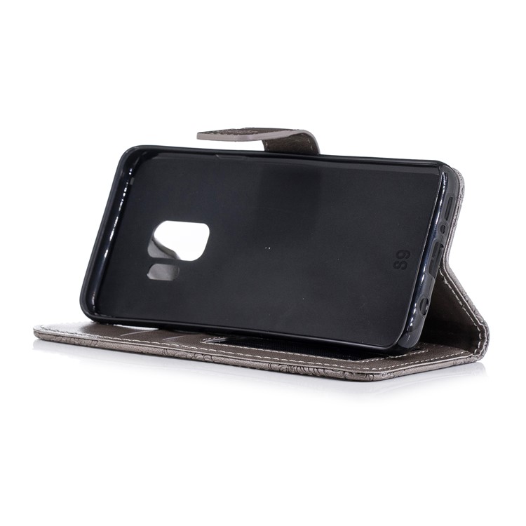 Imprinted Flower Pattern PU Leather Stand Wallet Phone Shell for Samsung Galaxy S9 - Grey-5