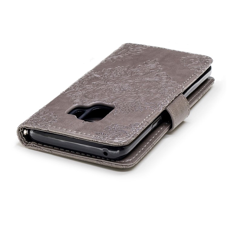 Imprinted Flower Pattern PU Leather Stand Wallet Phone Shell for Samsung Galaxy S9 - Grey-7