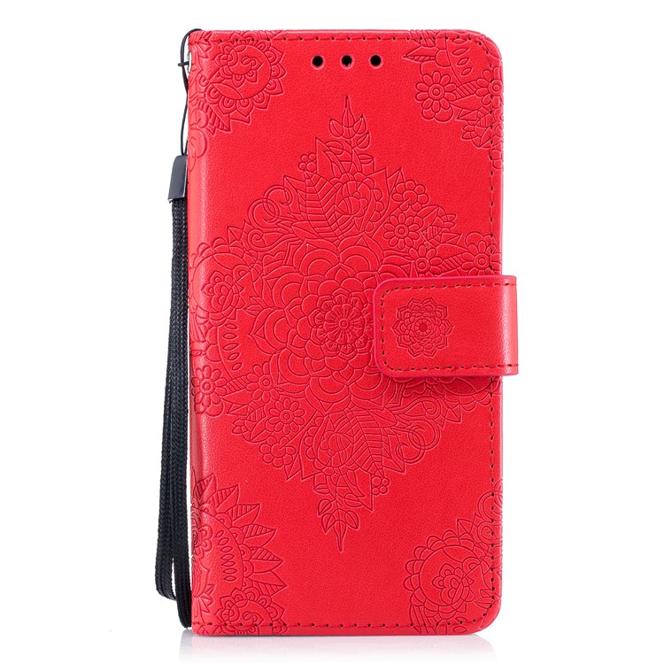Imprinted Flower Pattern PU Leather Stand Wallet Mobile Cover for Samsung Galaxy S9 - Red-2