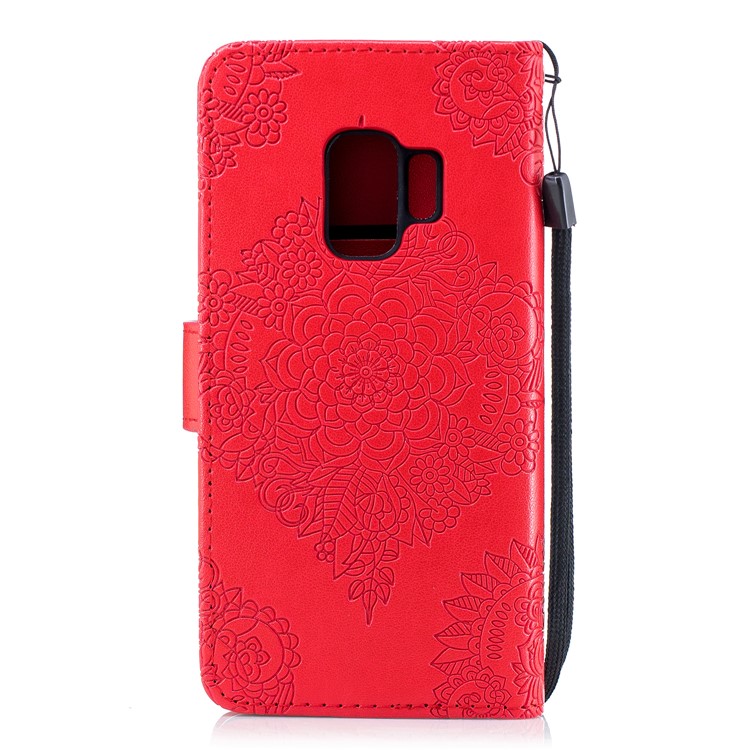 Imprinted Flower Pattern PU Leather Stand Wallet Mobile Cover for Samsung Galaxy S9 - Red-3