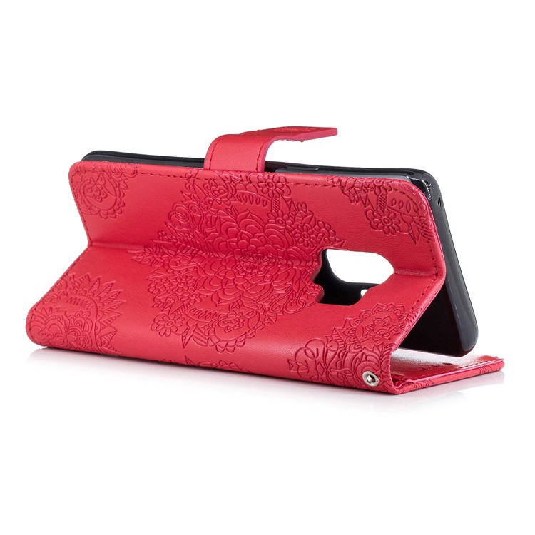 Imprinted Flower Pattern PU Leather Stand Wallet Mobile Cover for Samsung Galaxy S9 - Red-4