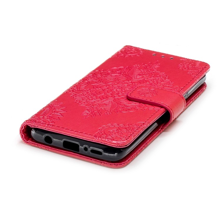 Imprinted Flower Pattern PU Leather Stand Wallet Mobile Cover for Samsung Galaxy S9 - Red-6