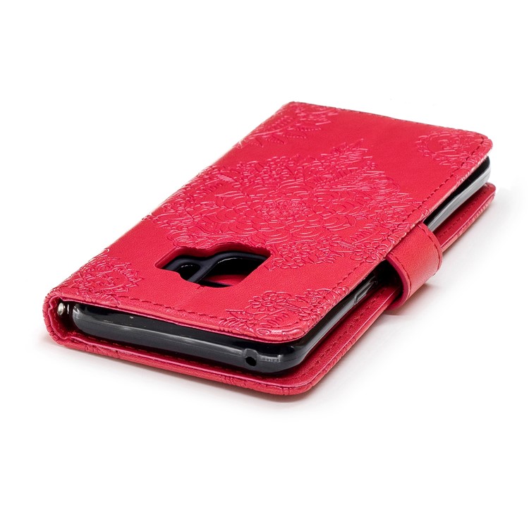 Imprinted Flower Pattern PU Leather Stand Wallet Mobile Cover for Samsung Galaxy S9 - Red-7