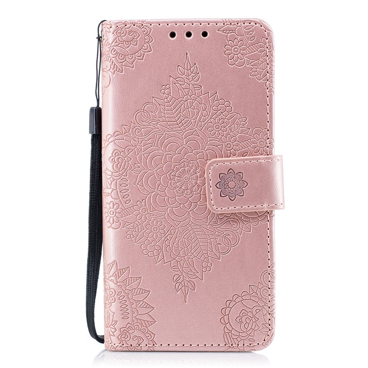 Imprinted Flower Pattern PU Leather Stand Wallet Phone Case for Samsung Galaxy S9 - Rose Gold-2