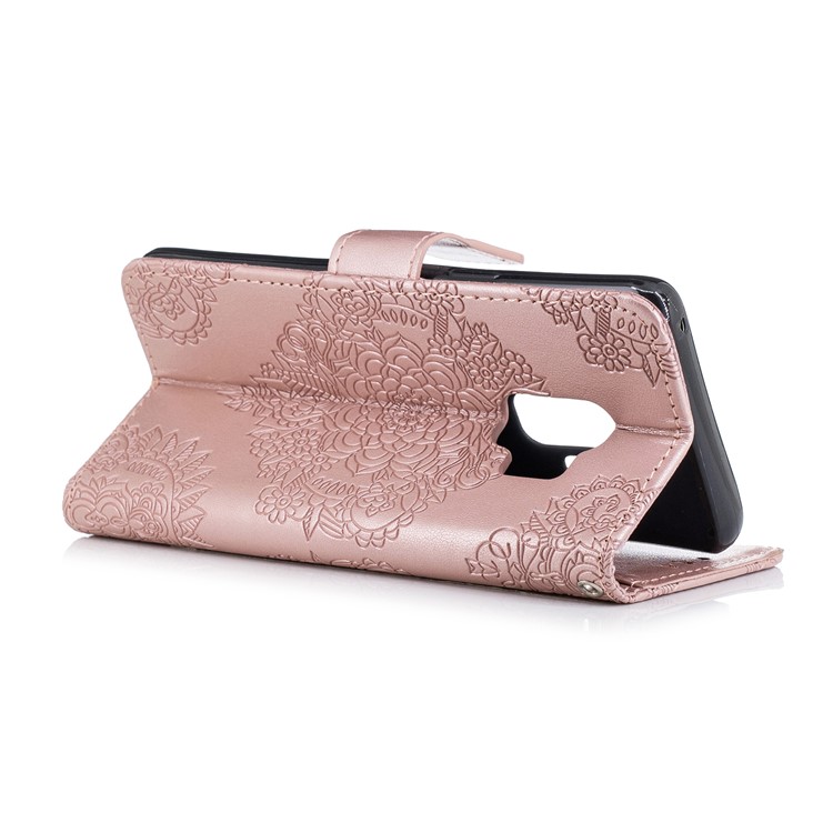 Imprinted Flower Pattern PU Leather Stand Wallet Phone Case for Samsung Galaxy S9 - Rose Gold-4
