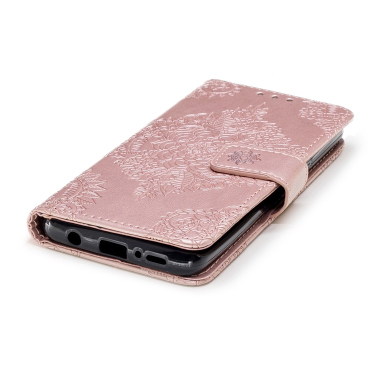 Imprinted Flower Pattern PU Leather Stand Wallet Phone Case for Samsung Galaxy S9 - Rose Gold-6