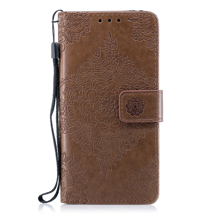 Imprinted Flower Pattern PU Leather Stand Wallet Protective Case for Samsung Galaxy S9 - Coffee-2