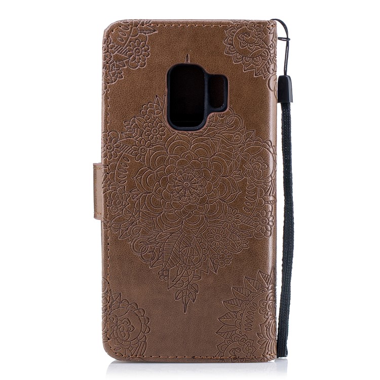 Imprinted Flower Pattern PU Leather Stand Wallet Protective Case for Samsung Galaxy S9 - Coffee-3