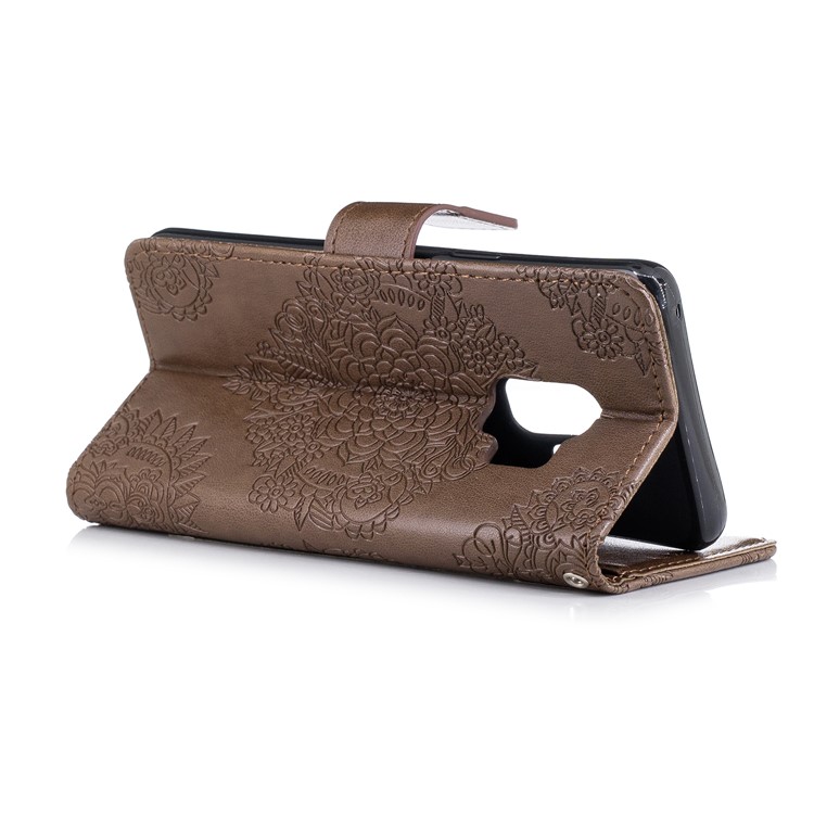 Imprinted Flower Pattern PU Leather Stand Wallet Protective Case for Samsung Galaxy S9 - Coffee-4
