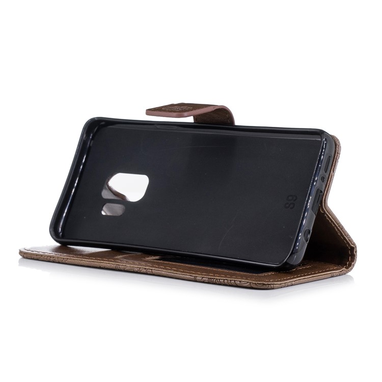 Imprinted Flower Pattern PU Leather Stand Wallet Protective Case for Samsung Galaxy S9 - Coffee-5