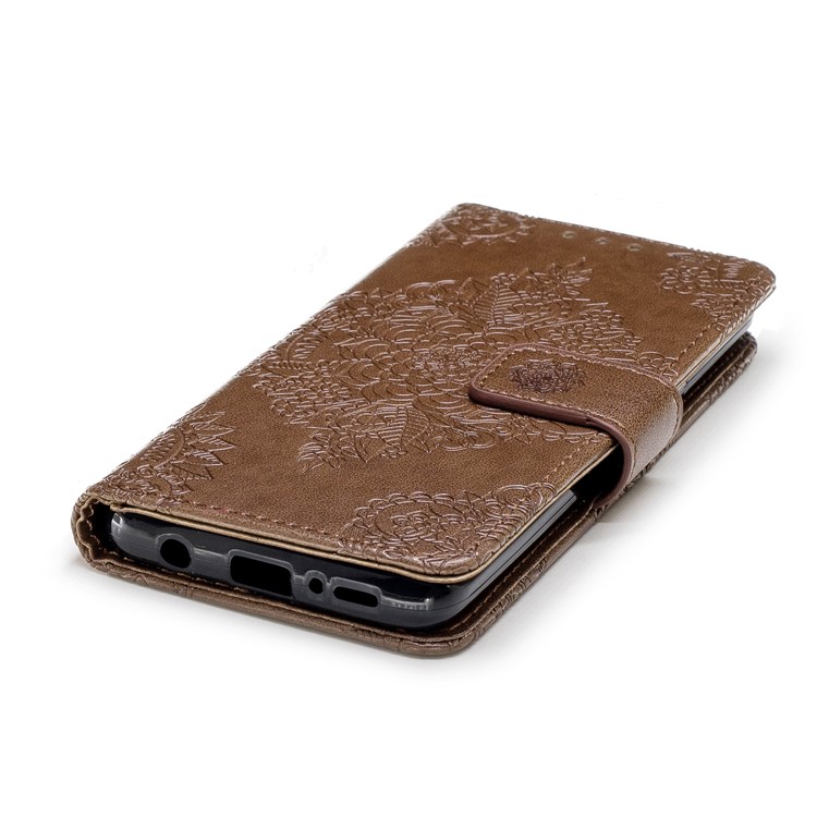 Imprinted Flower Pattern PU Leather Stand Wallet Protective Case for Samsung Galaxy S9 - Coffee-6