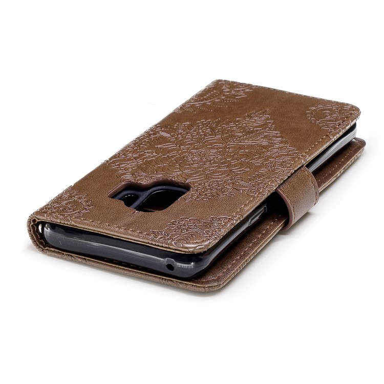 Imprinted Flower Pattern PU Leather Stand Wallet Protective Case for Samsung Galaxy S9 - Coffee-7