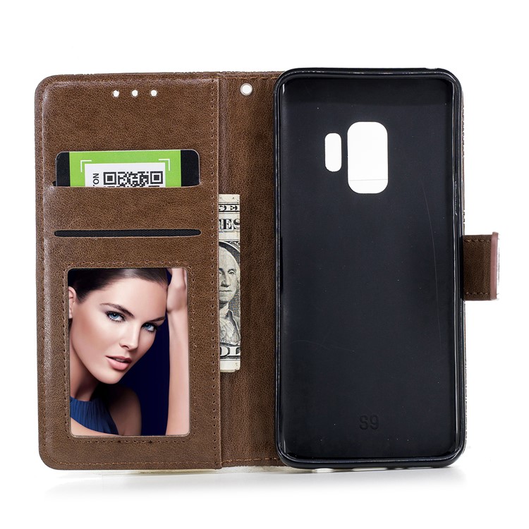 Imprinted Flower Pattern PU Leather Stand Wallet Protective Case for Samsung Galaxy S9 - Coffee-8